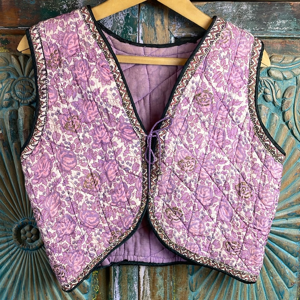 Vintage Indian quilted block print vest